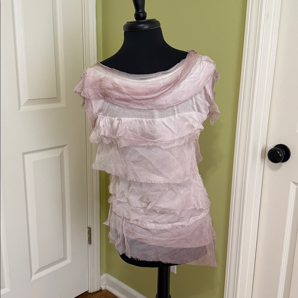Women’s Layered Light Pink Stretch Chiffon Top - Women’s L - Picture 3 of 3